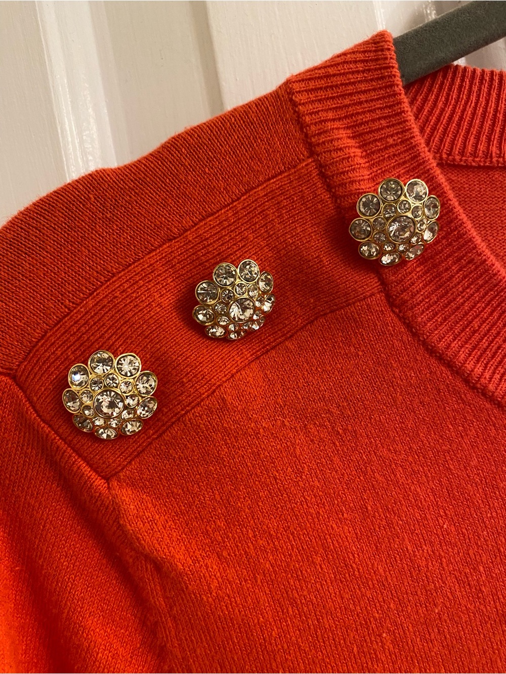 LILLY PULITZER Crewneck Sweater Vibrant Orange-Red Size Small Jeweled Shoulder - Picture 5 of 12